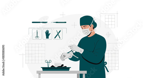 Medical Professional Preparing for Surgical Procedure with Sterile Equipment and Apparel