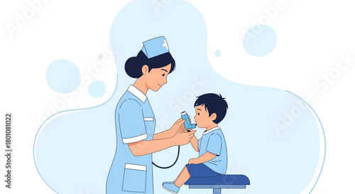 Medical Professional Administering Inhaler Treatment To Young Patient For Respiratory Relief