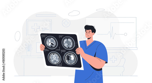 Medical Professional Carefully Examining Brain Scans for Diagnostic and Analytical Purposes