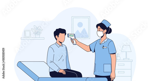 Medical Professional Checking Patient's Temperature with Non-Contact Thermometer