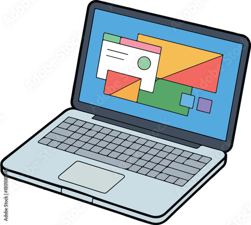 Cartoon Laptop Computer with Colorful Screen Display