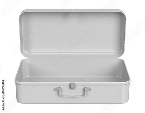 A 3D blank open, empty retro metal lunchbox, isolated on transparent background, PNG
