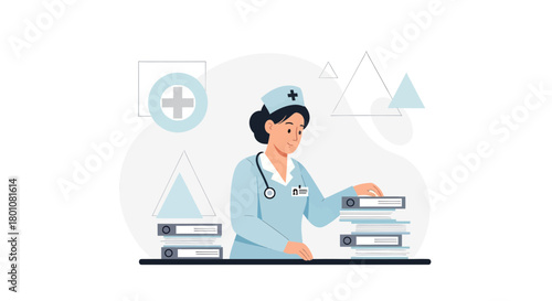 Medical Professional Examining Records in a Modern And Stylish Vector Illustration