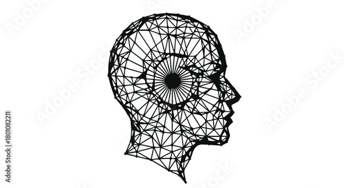 Abstract geometric head silhouette with digital eye, representing artificial intelligence and technology