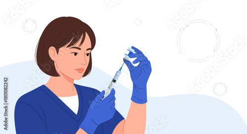 Medical Professional Preparing a Syringe for Injection in Clean, Modern Illustration Style