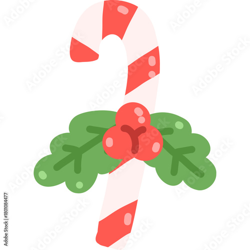 Cute christmas candy with holly berries hand drawn