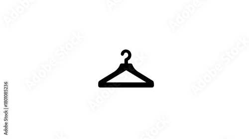 Minimalist black clothes hanger icon or symbol, isolated on a white background. Fashion, laundry, wardrobe, and retail concept element.