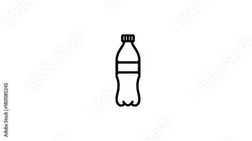 Simple black outline icon of a plastic water or beverage bottle, minimalist symbol for hydration, drinks, or recycling.