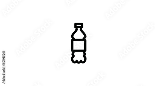 Minimalist vector icon of a disposable plastic bottle for water or beverages. Simple black outline graphic on white background.
