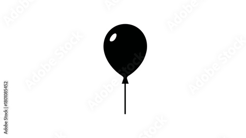 Simple black balloon icon with string isolated on a white background. Minimalistic graphic element for celebration.