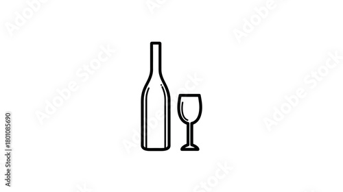 Minimalist wine bottle and glass line art icon. Simple vector illustration for alcoholic beverages, drink menu, or bar concepts.