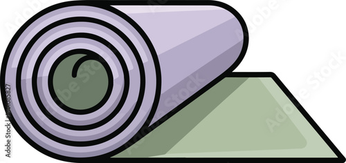 Rolled up purple mat on a green surface Keywords: mat, rolled up, yoga mat, exercise mat, purple