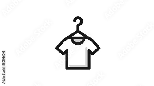 Minimalist Line Art Icon of a White T-Shirt on a Clothing Hanger, Apparel Symbol for Retail, Fashion, or Web Design