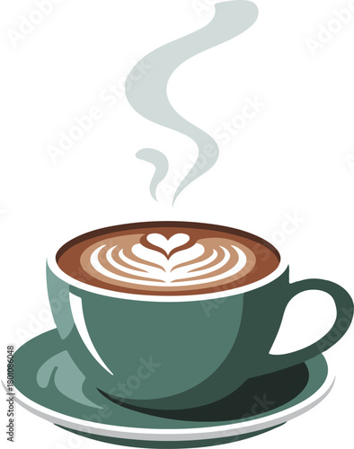 Steaming Cup of Coffee with Latte Art Heart saucer