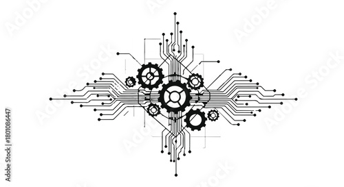 Intricate technological design with gears and circuits symbolizing innovation and complex systems.