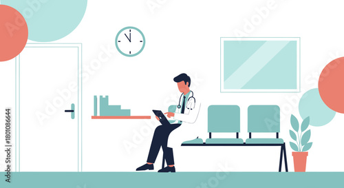 Medical Professional Reviews Patient Data While Waiting In a Healthcare Facility Setting