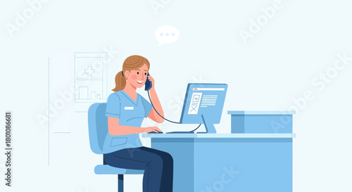 Medical Professional Teleworking to Answer Patient Calls and Use Computer During Work Hours