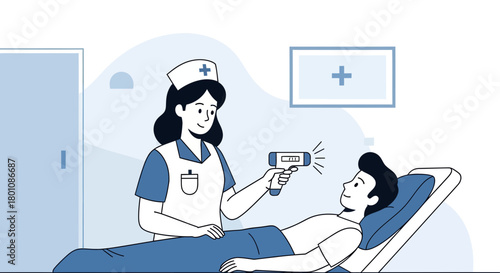 Medical Professional Taking Temperature: An Illustration of Health Examination and Care