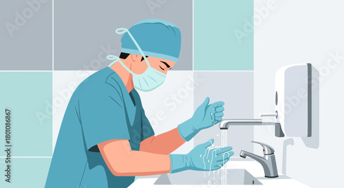 Medical Professional Washing Hands In Preparation Preventing Contamination Within Hygiene Standards
