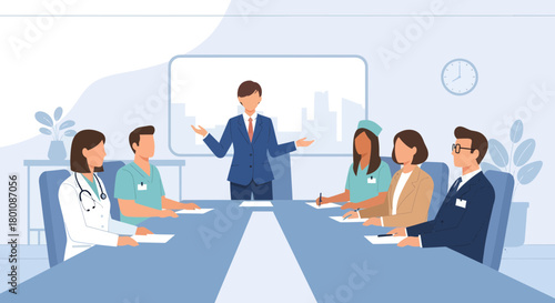 Medical Professionals Collaboratively Engage In Strategic Planning And Healthcare Advancement