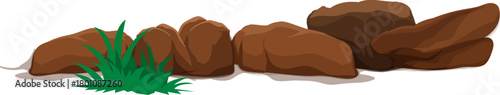 Natural Brown Rocks with Grass Vector Illustration