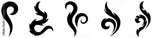 Collection of Five Black Tribal Swirl and Flame-Like Decorative Elements