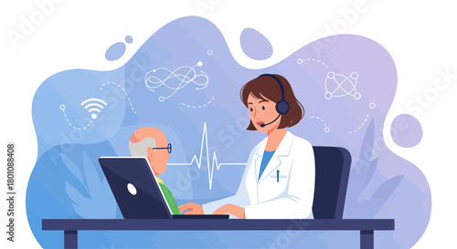Online Medical Consultation Depicting Telemedicine For Remote Healthcare Illustration