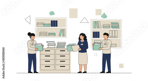 Organized Staff Manage Documents and Records In Filing Cabinets and Shelves Efficiently