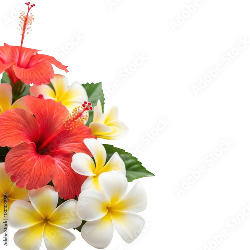 Tropical flowers corner decoration isolated on transparent background
