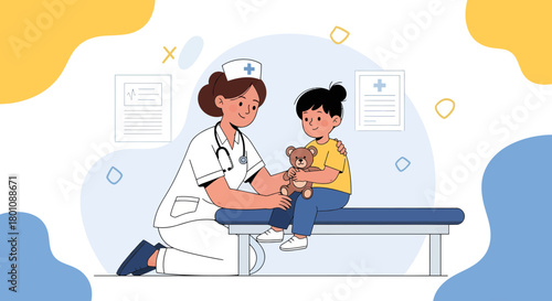 Pediatrician Comforting Little Patient: Child's Medical Appointment And Healthcare Support