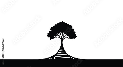 Stylized tree with strong roots symbolizing growth and stability against a white background.
