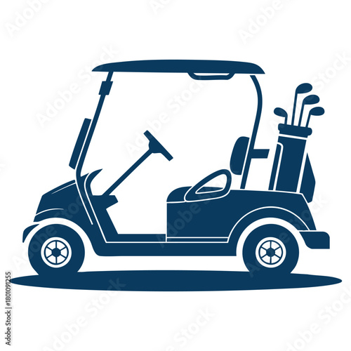 Golf cart with clubs on course