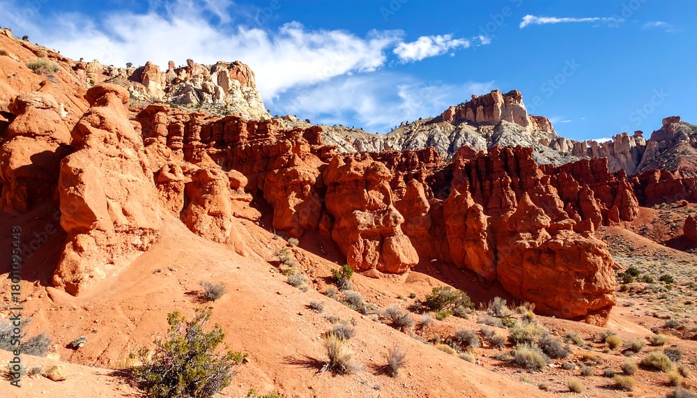 Fototapeta premium Dramatic Red Rock Formations Under a Blue Sky.