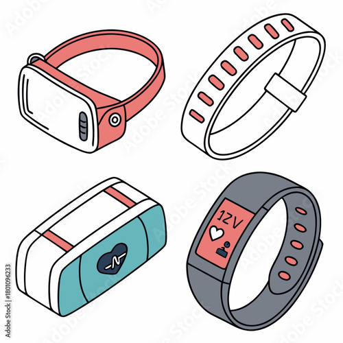 Set of wearable technology gadgets isolated on for healthcare