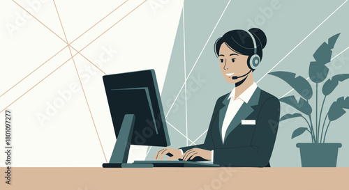 Professional Female Operator Working At A Helpline Center Providing Customer Support