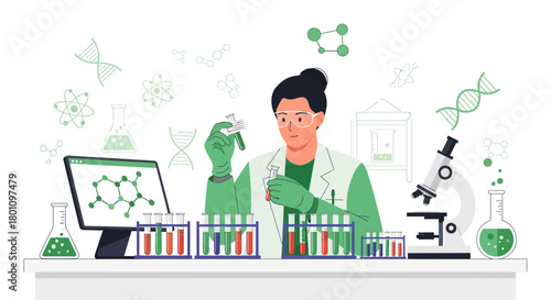 Scientist Performs Experiments in a Laboratory Examining Chemical Compounds