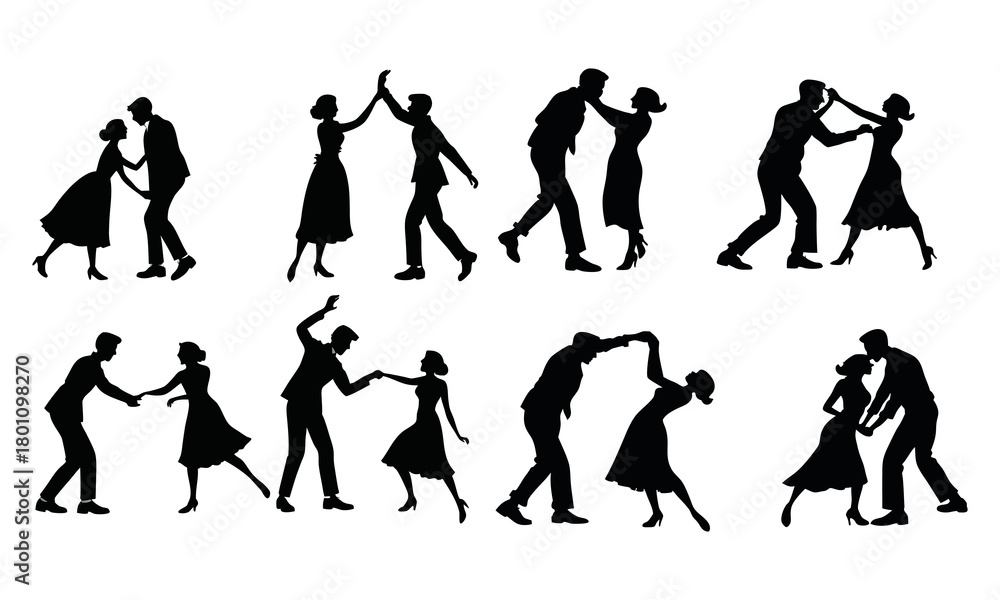 Fototapeta premium Dynamic Silhouettes of Couples Dancing
