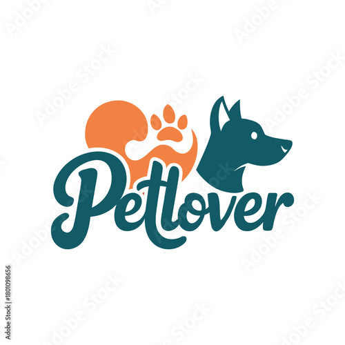 Petlover Logo with Dog Head, Heart, and Paw Print