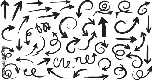 Assorted hand-drawn black arrows and scribbles direction