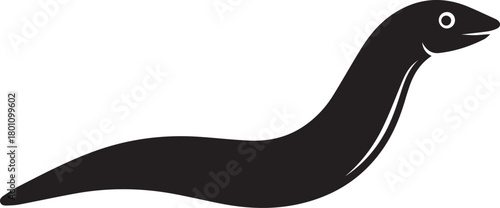 Black silhouette of a smiling eel on white background