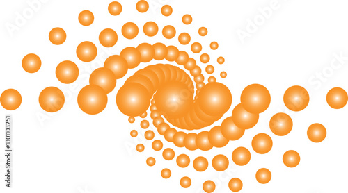 Orange spheres forming a dynamic spiral pattern Vector