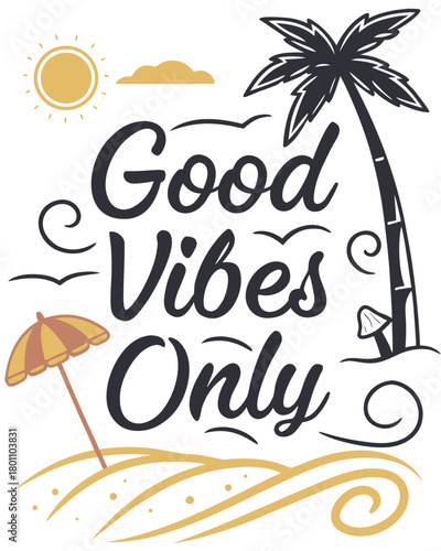 t-shirt quotes Good Vibes Only Vintage Cursive Gold Foil Effect