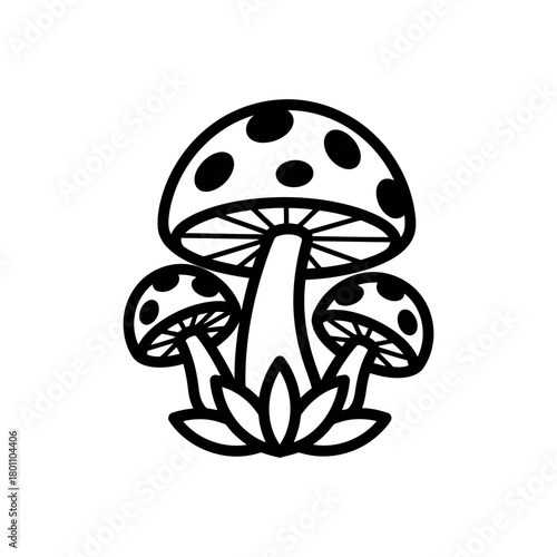 Stylized illustration of three mushrooms with spots, isolated on