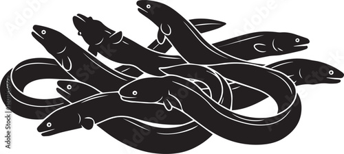 Black Silhouette of a Pile of Eels Intertwined fish