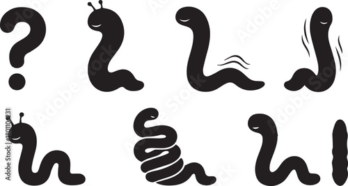 Cartoon Worms And Question Mark Silhouettes caterpillar
