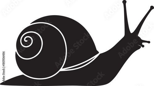 Stylized black silhouette of a snail with coiled shell
