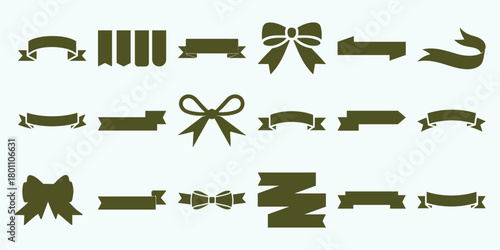 Collection of Diverse Decorative Ribbons and Bows in Various Styles, Ideal for Festive Occasions, Gift Wrapping, and Creative Design Projects in Vector Format