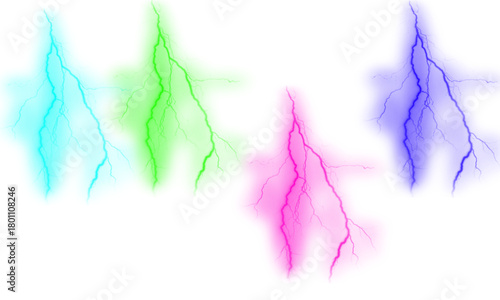 Colorful lightning bolt collection electric discharge illustration isolated on white background