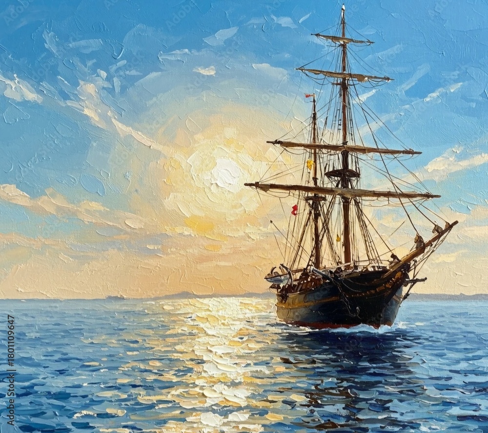 Obraz premium sailing ship at sunset
