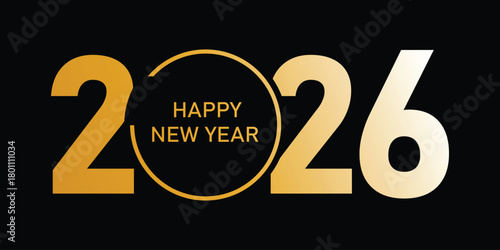 Happy new year 2026 golden text on, celebration greeting card